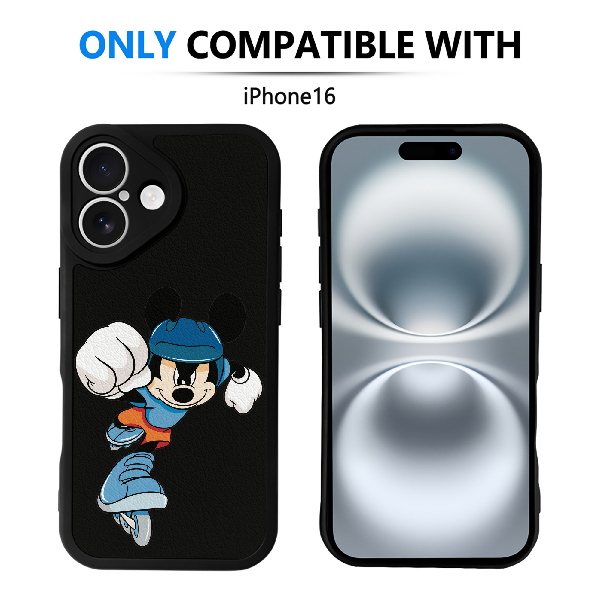 （画像用） ミッキーマウス Mickey Mouse 【iPhone 16シリーズ対応】シリコンスマホケース（レザー調） 材質：シリコン